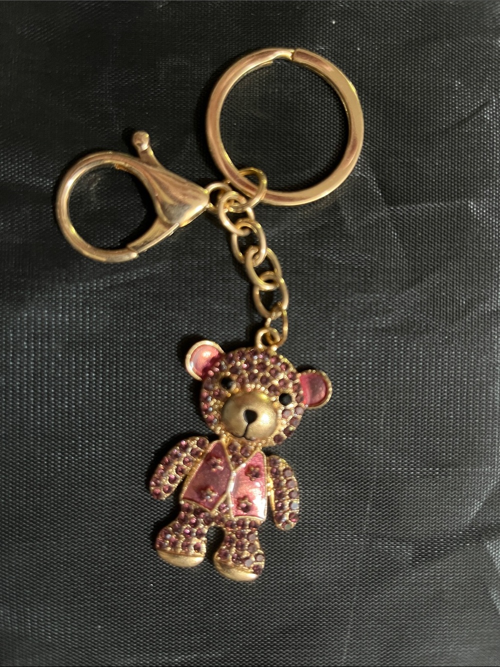 Gold-Tone Pink Crystal Teddy Bear Keychain